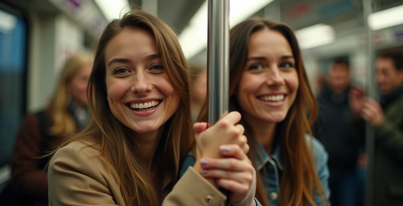 Groupe d'amies dans le métro coloré de Barcelone